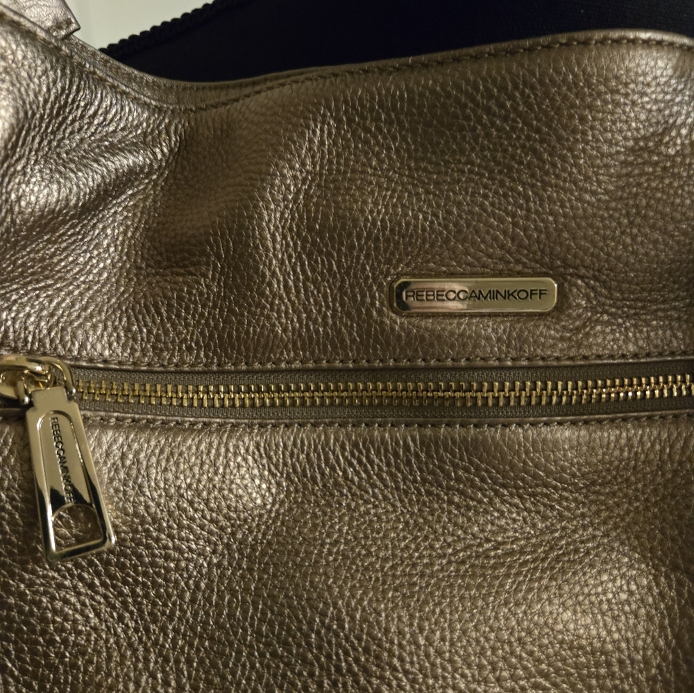 REBECCA MINKOFF Bronze Leather Studded Hobo Handbag Shoulderbag Detachabl Straps - Picture 5 of 16